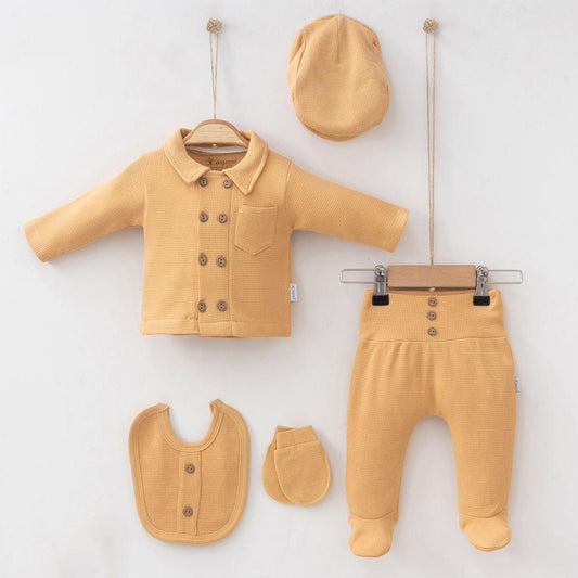 5-teiliges Newborn Set mit Handschuh, Mütze und Lätzchen Cotton Unisex